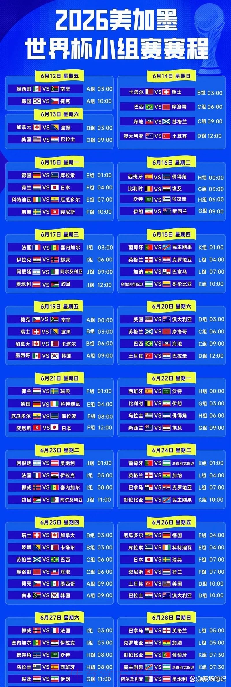 2026年世界杯赛程完整版 2026年世界杯赛程完整版